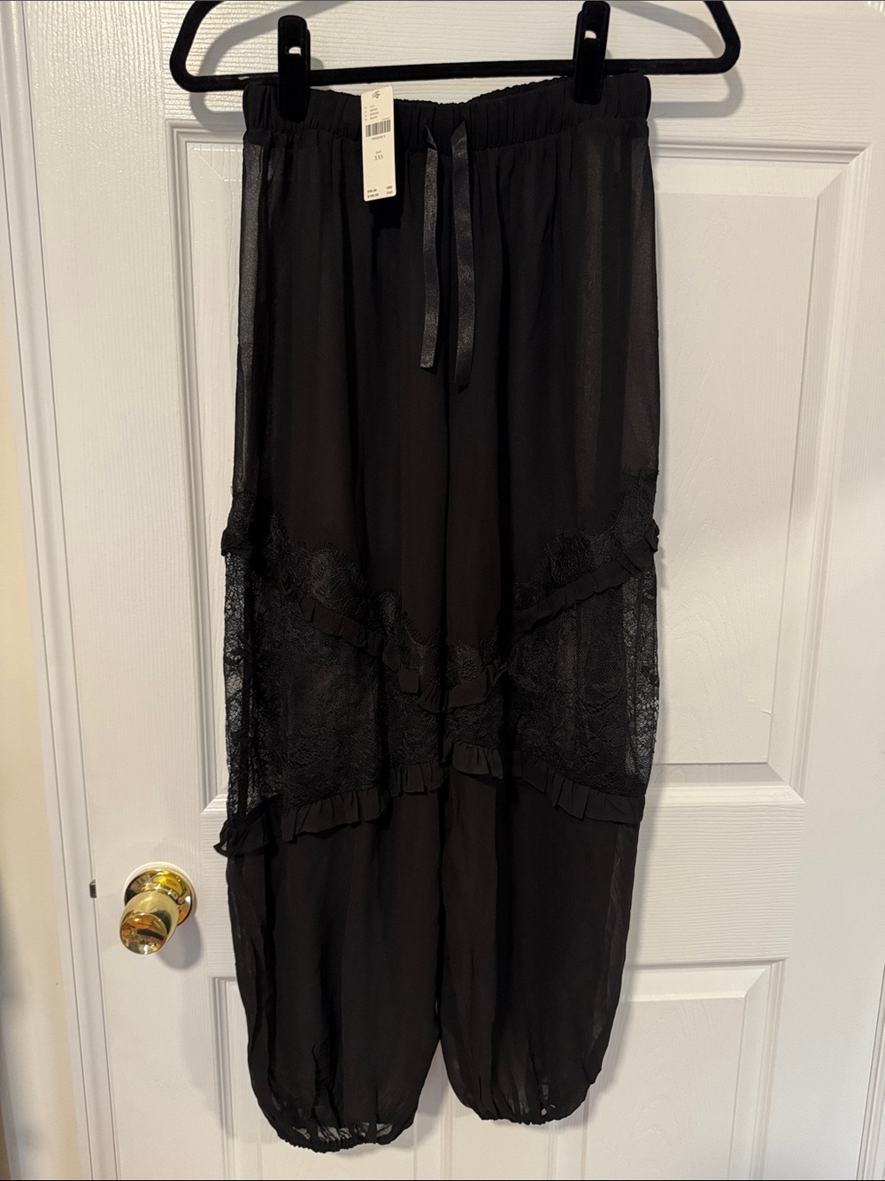 LyreBird for Anthropologie Black Lace-Trim Sheer Pants Size XXS NEW WITH TAGS